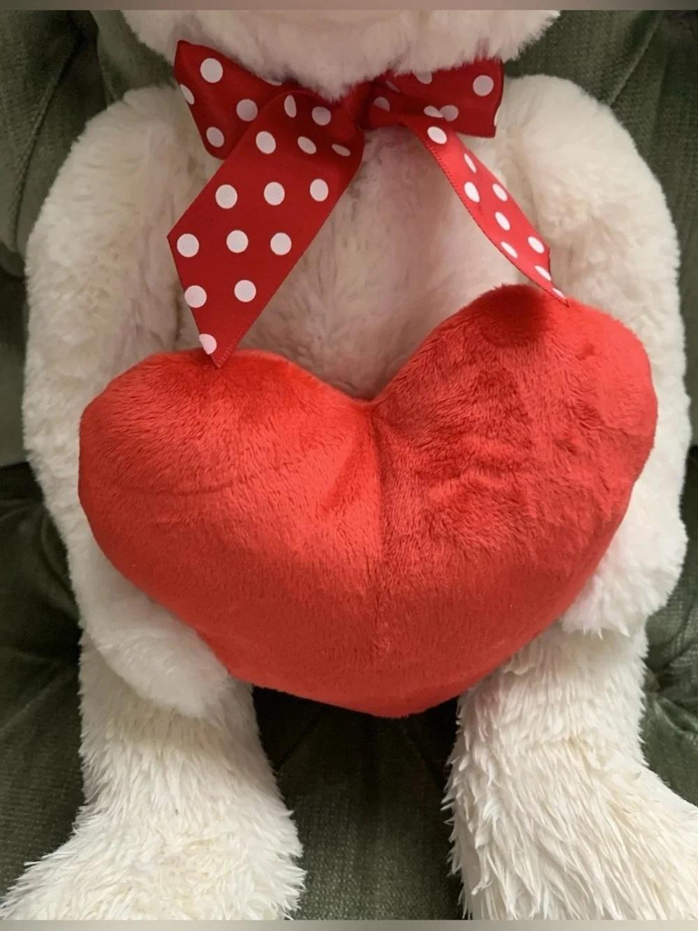 Ganz Teddy Bear Harrison With Heart White Plush Heart Polka Dots 15” Rare Read